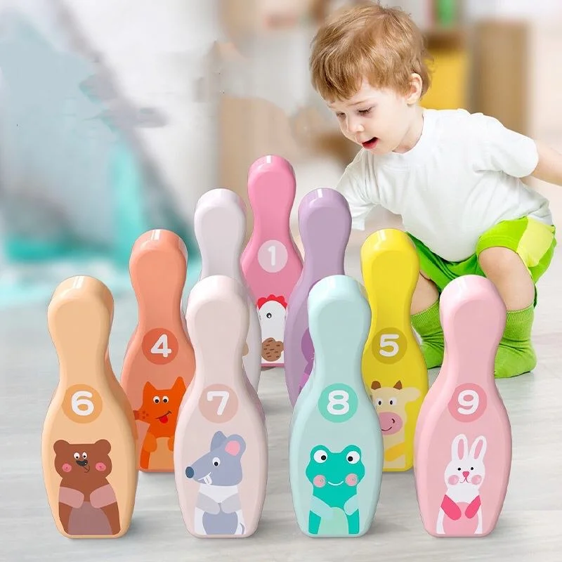 Children&prime;s Wooden Cartoon Animal Bowling Sports Toys Outdoor Leisure Table Game